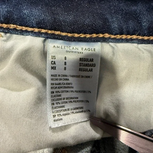 American Eagle Outfitters Women's High Waisted Ripped‎ Skinny Jeans Dark Wash 8 - Picture 6 of 6